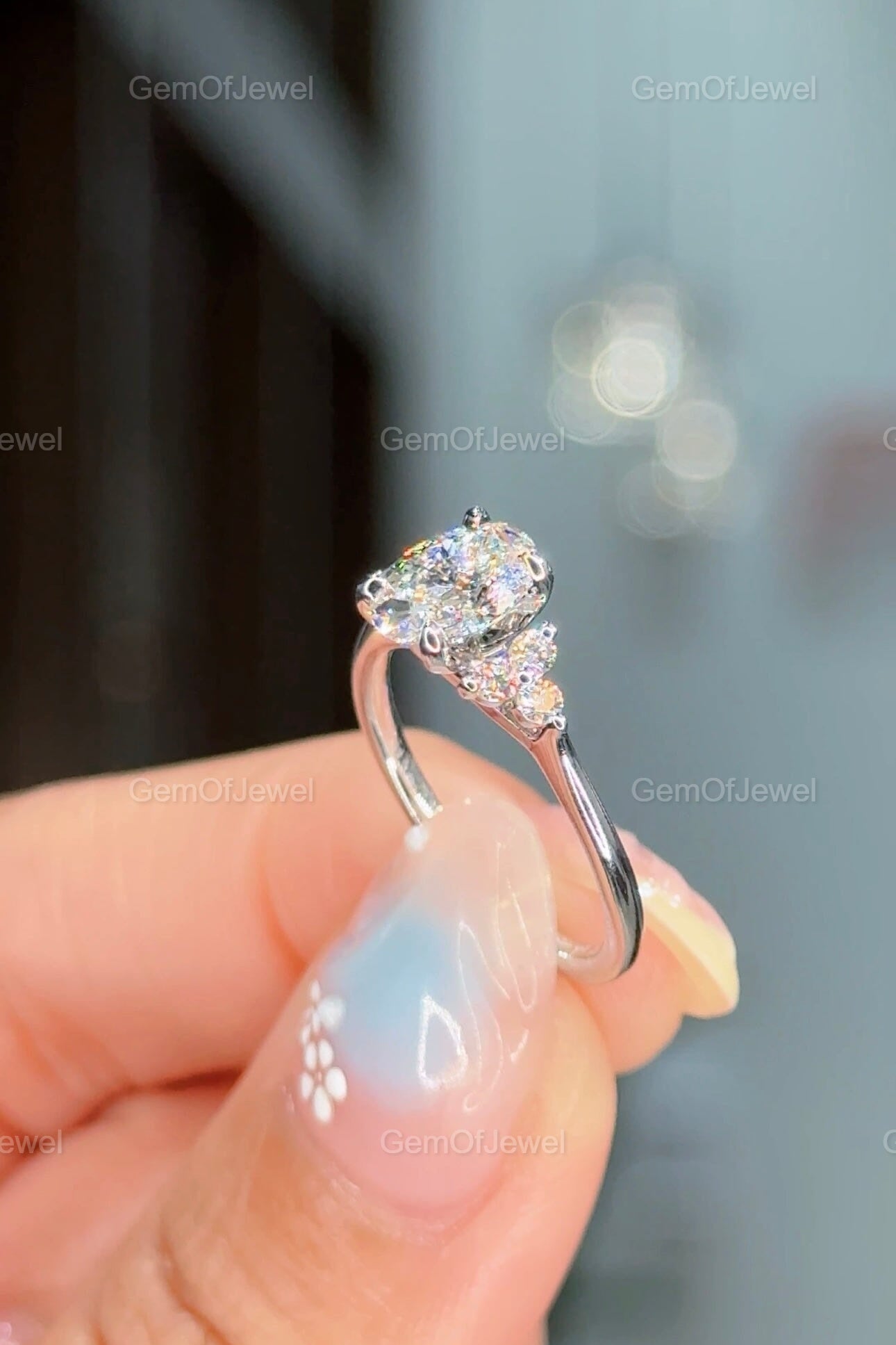 Oval Cut Moissanite Diamond with Side Round Cut Moissanite Engagement Ring, Oval Diamond Ring with Round Diamonds, 1ct Oval Moissanite Ring