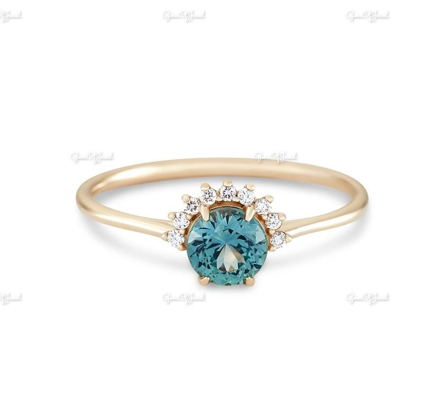 Round Sapphire Diamond Lab Synthetic 1 CT With Round Moissanite diamond Band Blue Center Stone With 3/4th Eternity Band Engagement Ring