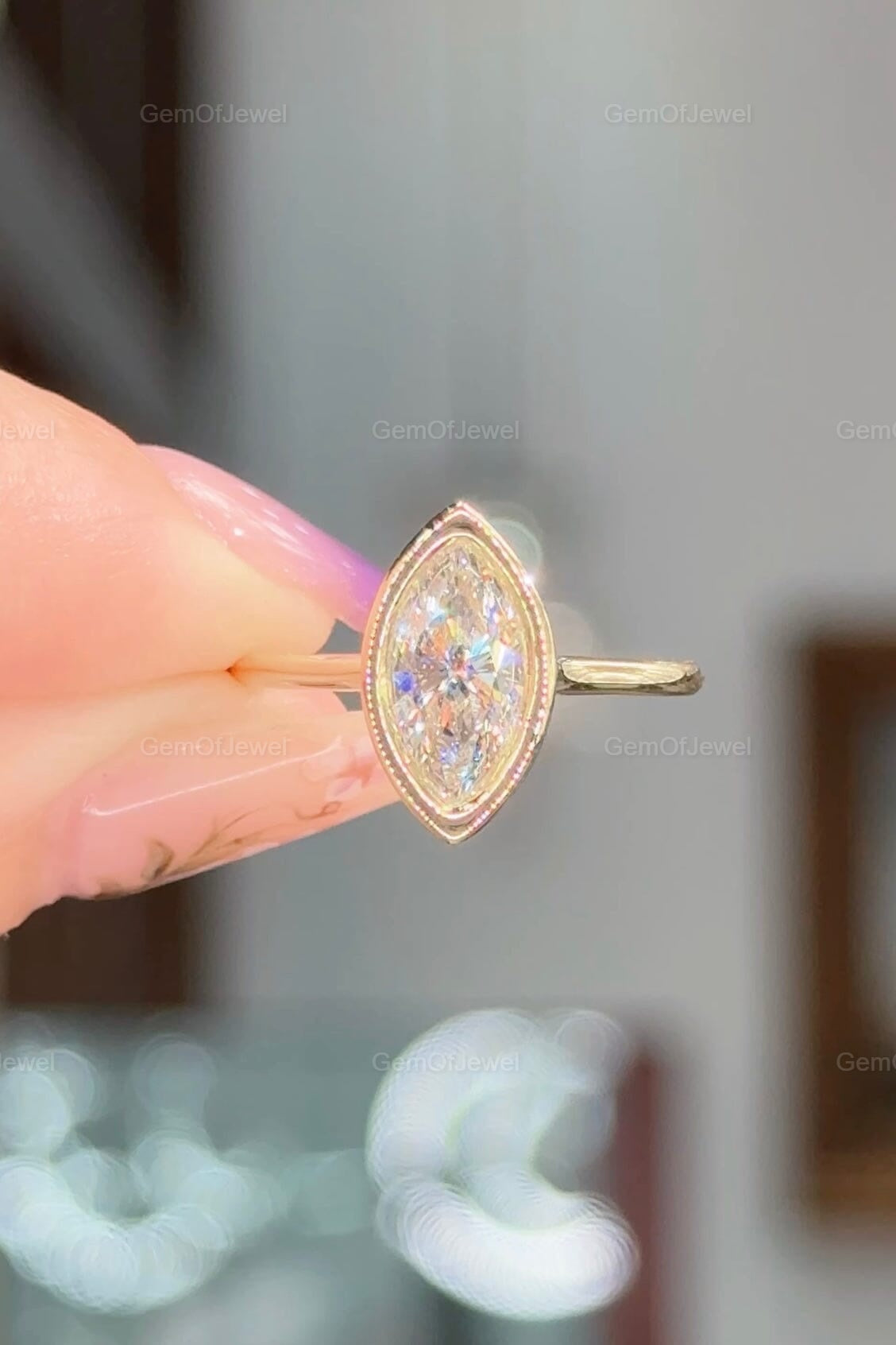 1CT Marquise Moissanite Diamond Engagement Ring, Bezel Set Marquise, Bezel Set Moissanite Ring, Marquise Solitaire Ring, Gift For Her