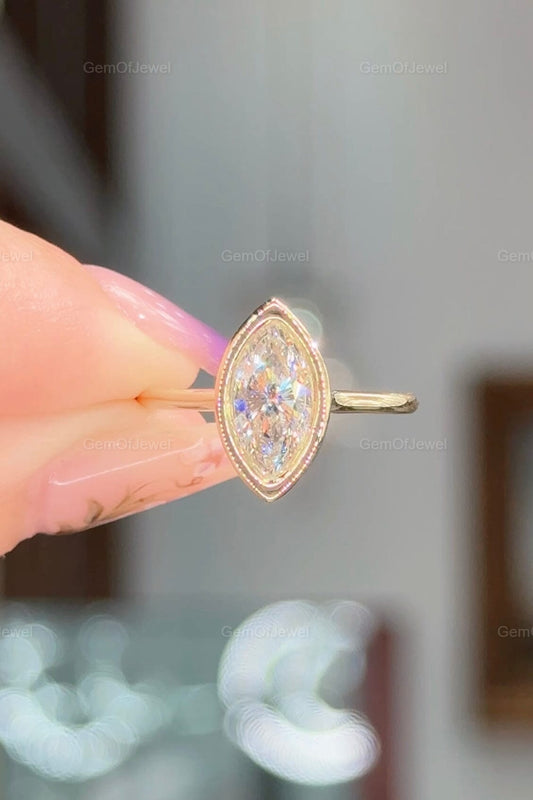1CT Marquise Moissanite Diamond Engagement Ring, Bezel Set Marquise, Bezel Set Moissanite Ring, Marquise Solitaire Ring, Gift For Her