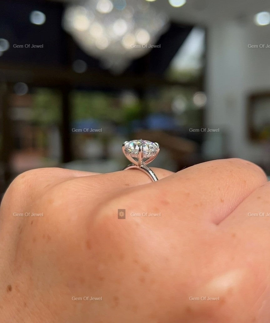 Round Moissanite Diamond Ring 3CT Round Moissanite Engagement Ring With Halo, Round Diamond Moissanite Ring, Round Diamond Ring Gift For Her