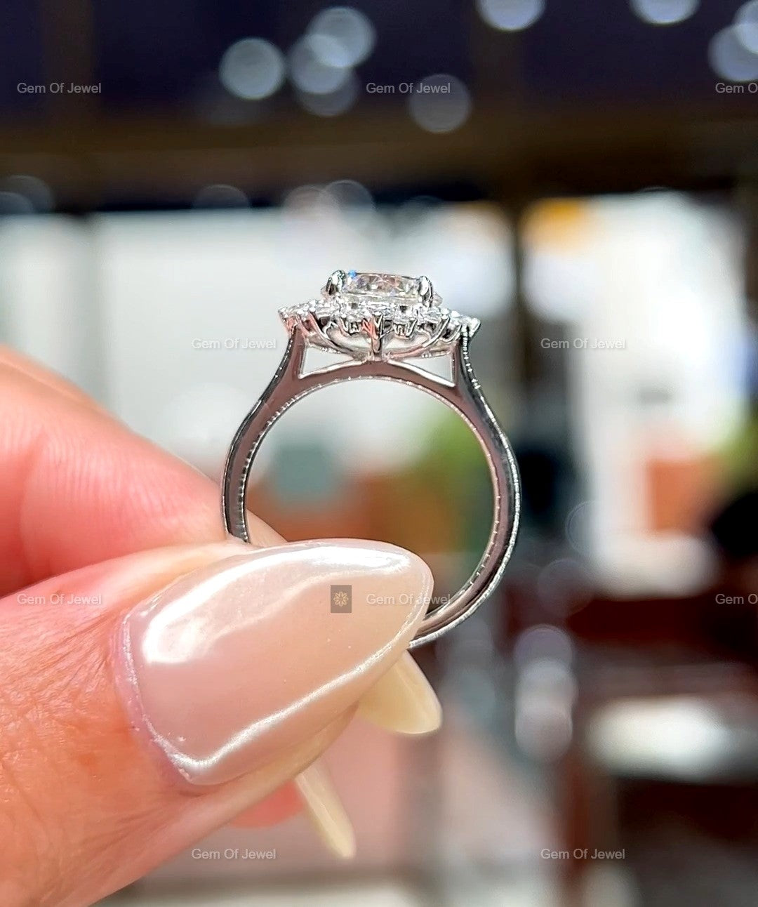 Round Moissanite Diamond 2CT Diamond With Flower Shape Halo of Round Moissanite Engagement Ring For Her ,Moissanite Ring For her, Round Ring