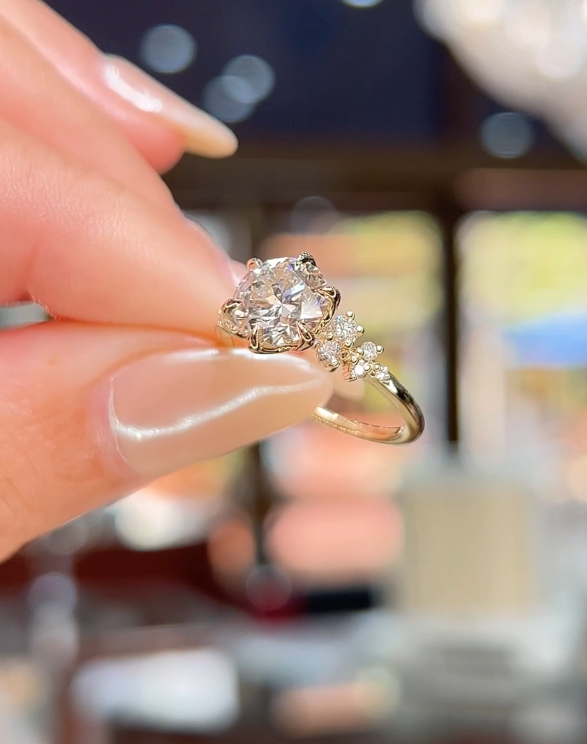 2CT Round Moissanite Diamond Ring With Side Accent Diamonds Round Moissanite Diamond Ring Diamond, Round Moissanite Diamond Engagement Ring