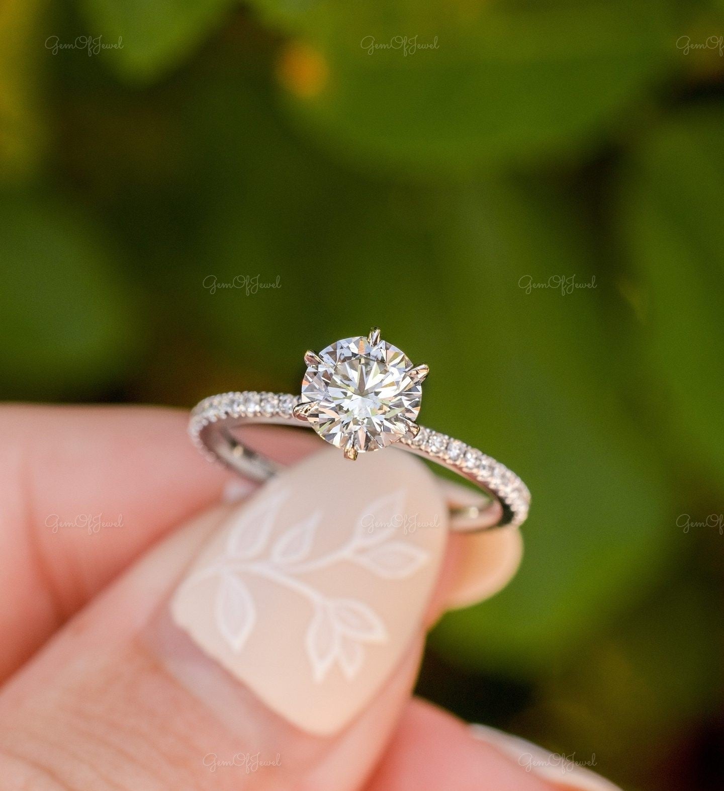 1CT Round Diamond Moissanite Gold Ring Moissanite Engagement Ring With Eternity Diamond On Band Engagement Ring For Her, Dainty Ring For Her