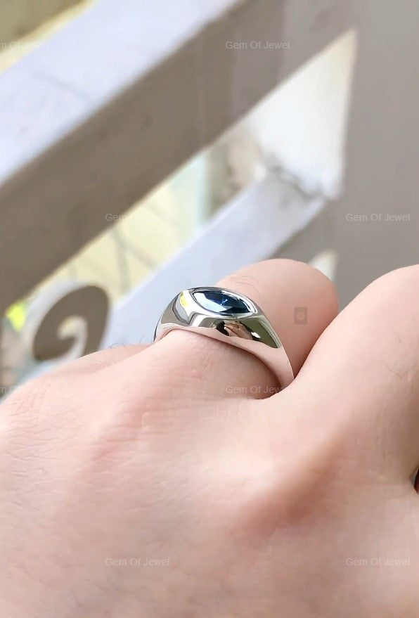 Marquise Diamond Solitaire Ring With Lab Diamond Blue Sapphire Ring, East West Set Marquise Lab Diamond Solitaire Unique Statement Ring