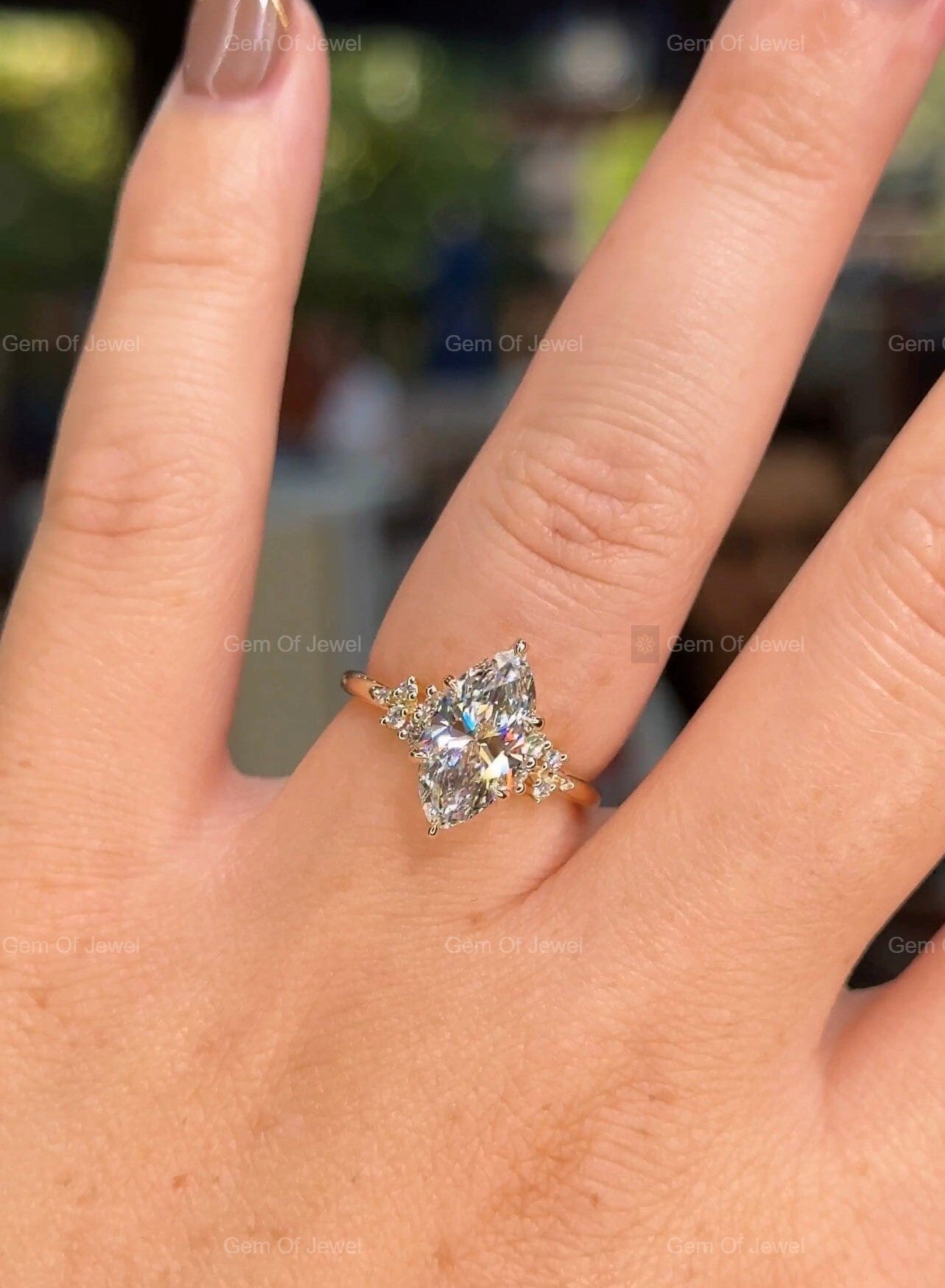 2CT Marquise Diamond Moissanite Ring With Side Round Moissanite Diamond, 2CT Diamond Ring For Her, Cluster Setting Ring , 2CT Marquise Ring