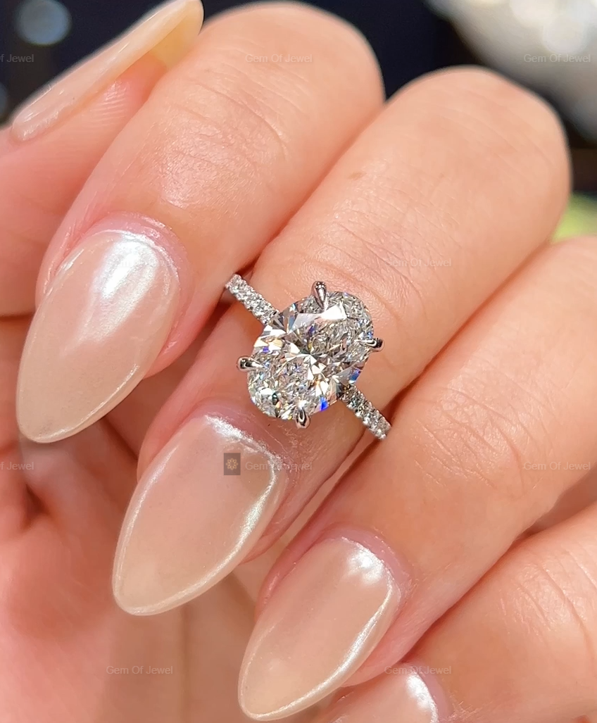 Oval Diamond Moissanite Ring With Halo And Pave Eternity Engagement Ring For Her, Oval Diamond Ring, Oval Moissanite Diamond Engagement Ring