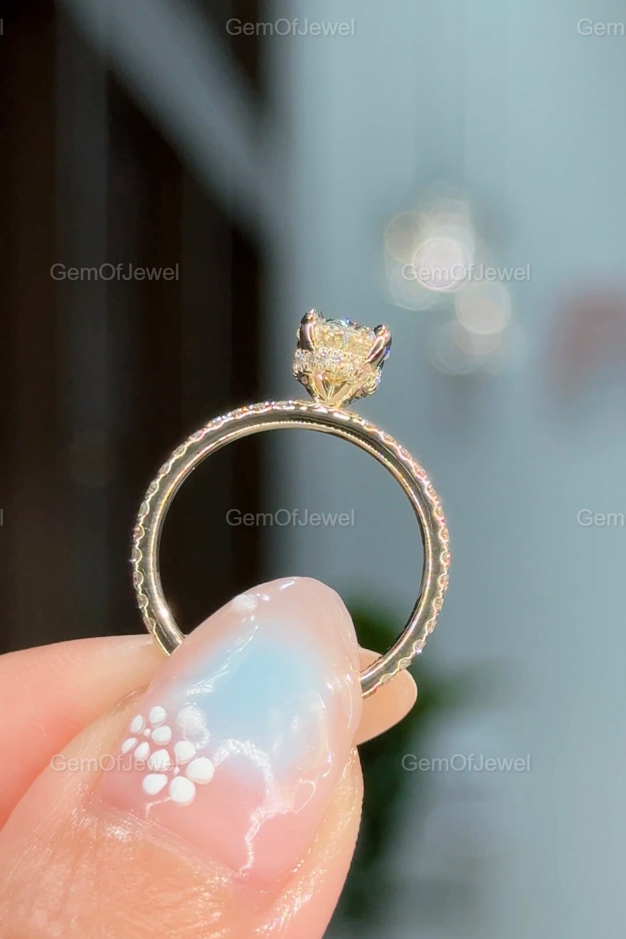 1CT Moissanite Diamond Engagement Ring, Oval Cut With Side Stones And Hidden Halo Diamond Ring, Oval Moissanite Diamond Anniversary Ring