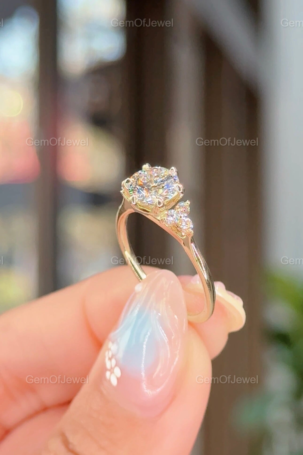 1.2CT Round Moissanite Ring With Side Round Diamonds, Cluster Setting Engagement Ring, Round Moissanite Diamond Gold Ring Gift For Her