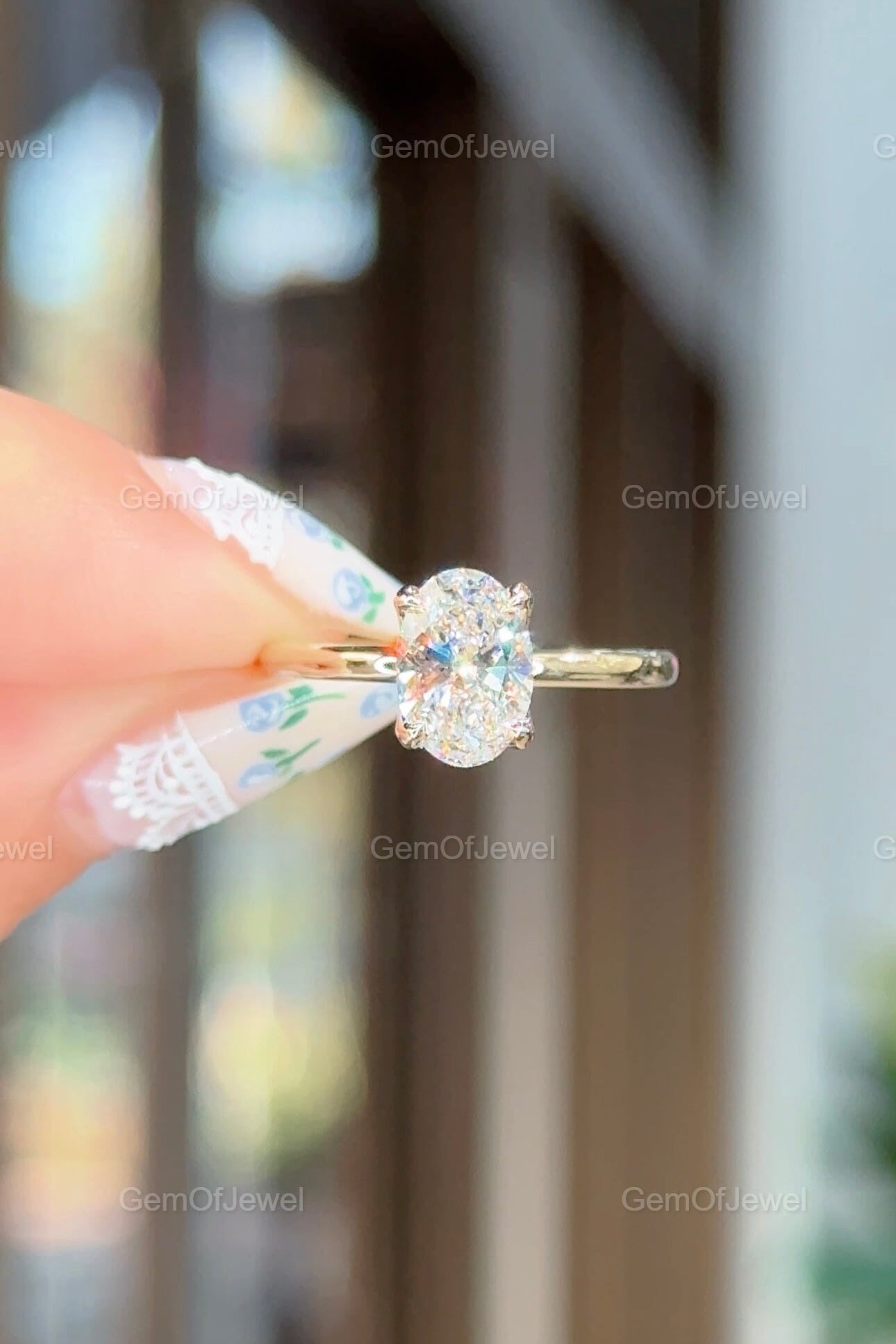1 CT Oval Cut Solitaire Moissanite Ring, Tulip Lotus Prong Oval Moissanite Solitaire Engagement Ring, 14k Yellow Gold Flower Basket Ring