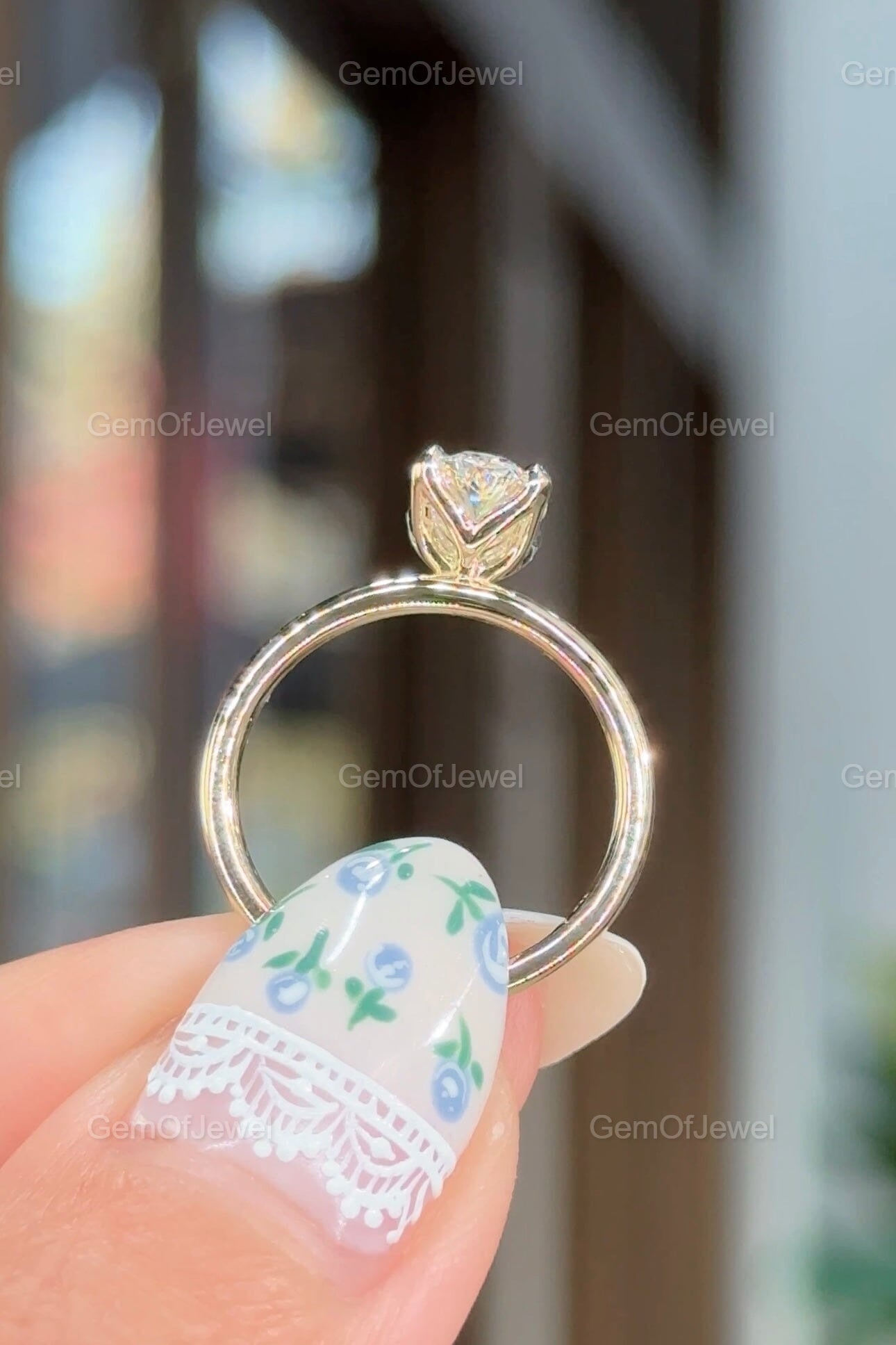 1 CT Oval Cut Solitaire Moissanite Ring, Tulip Lotus Prong Oval Moissanite Solitaire Engagement Ring, 14k Yellow Gold Flower Basket Ring