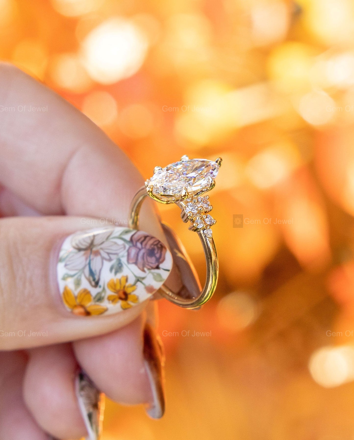 2CT Marquise Diamond Moissanite Ring With Side Round Moissanite Diamond, 2CT Diamond Ring For Her, Cluster Setting Ring , 2CT Marquise Ring