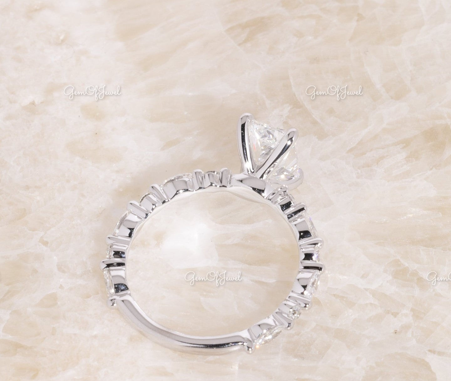 Radiant Cut Diamond Moissanite Diamond Engagement Ring With Round And Marquise Alternate Diamond On Eternity Band, Radiant Diamond Ring