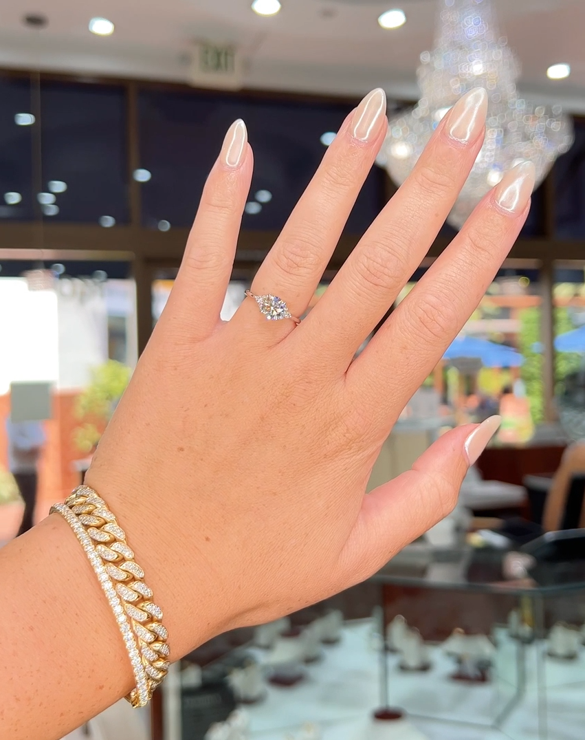 Round Moissanite Diamond 1CT Diamond With Side Accent Round Moissanite Engagement Ring For Her, Round Moissanite Ring For Her, Round Ring