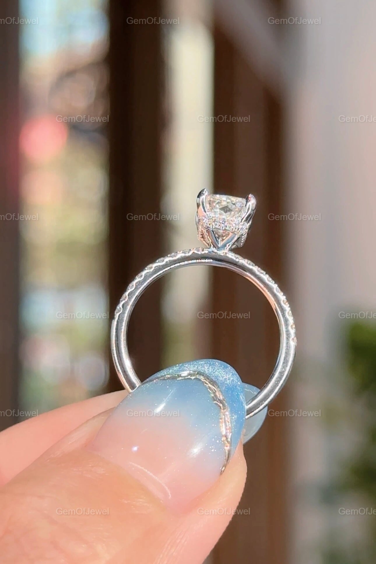 Radiant Moissanite Diamond With Halo Of Round Moissanite Diamond Ring For Her Or Engagement Ring, Radiant Moissanite Diamond Ring For Her