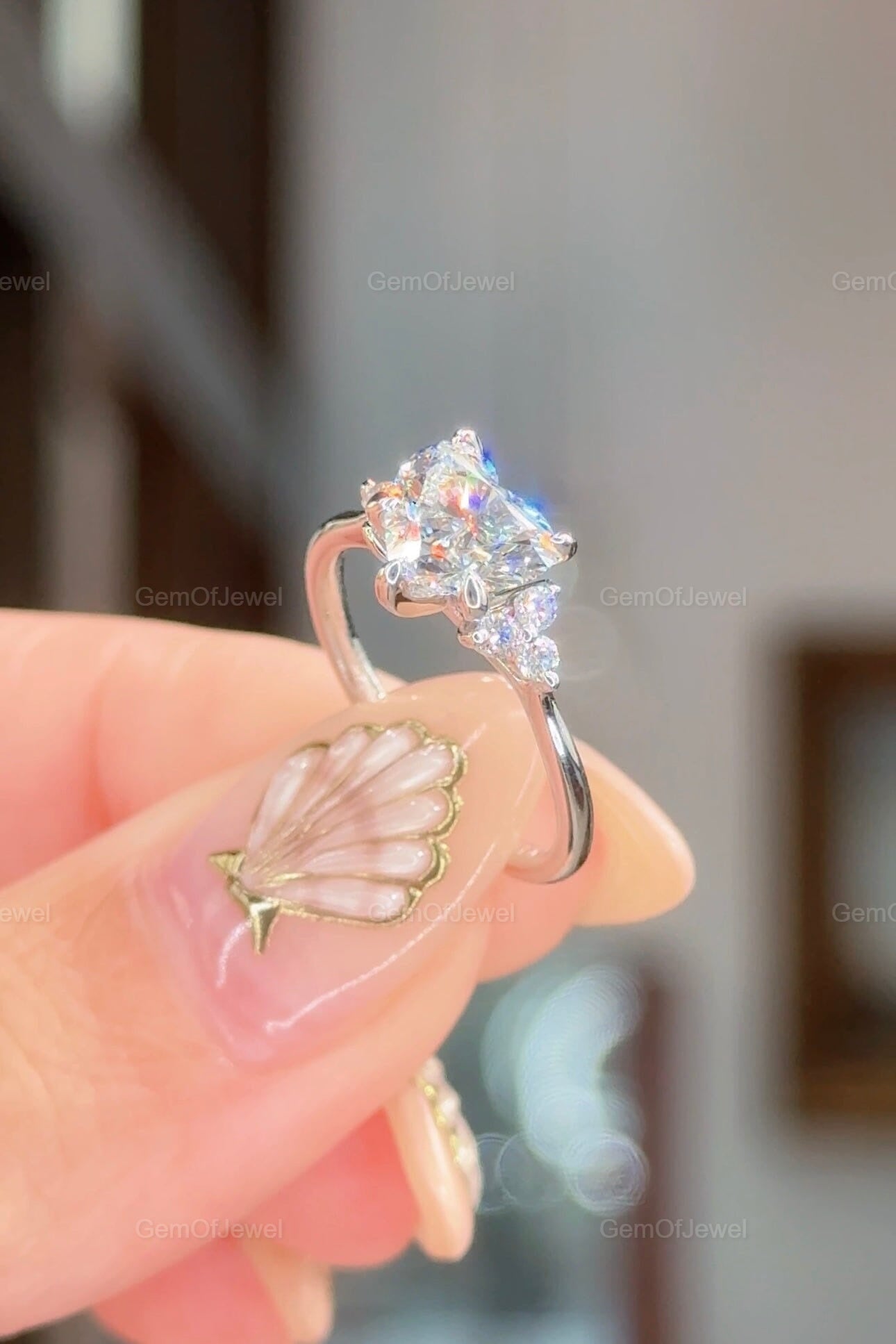 1.5 CT Heart Diamond Moissanite Ring With Side Round Moissanite Diamond, 1.5CT Diamond Ring For Her, Cluster DIamond Ring, 1.5 CT Heart Ring