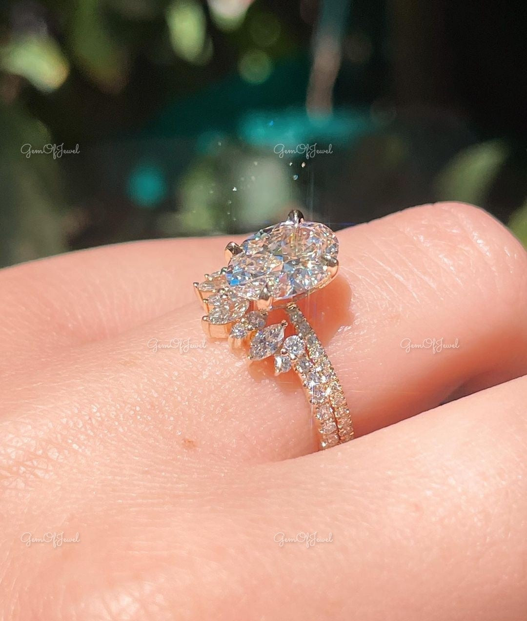 Oval Moissanite Diamond With Round Moissanite Diamond And Pear Moissanite Diamond Band Diamond Ring Set Engagement Ring For Her