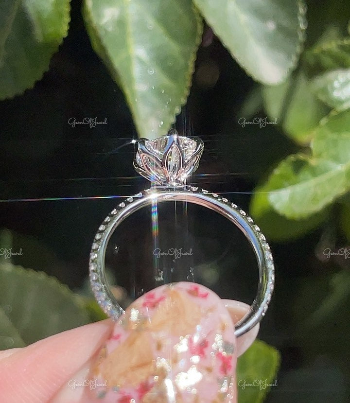 1.5 CT Round Diamond Moissanite Diamond 6 Prong Round Diamond Lotus Prong Gold Ring Moissanite Engagement Ring For Her, Round Diamond Ring