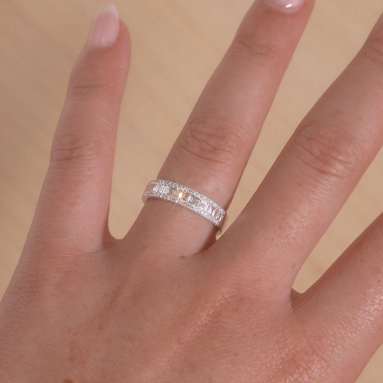 Baguette Diamond Band Moissanite Diamond Band Half Eternity With Round Moissanite Diamond Band For Her, Wedding band For Her , Wedding Band
