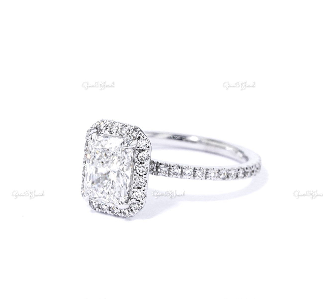 Radiant Moissanite Diamond Engagement Ring With Halo Of Round Moissanite Diamond White Gold Ring With Diamond Eternity Engagement Ring