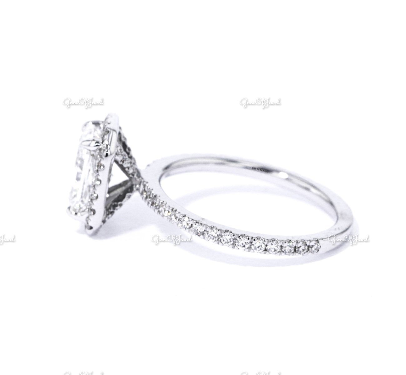 Radiant Moissanite Diamond Engagement Ring With Halo Of Round Moissanite Diamond White Gold Ring With Diamond Eternity Engagement Ring