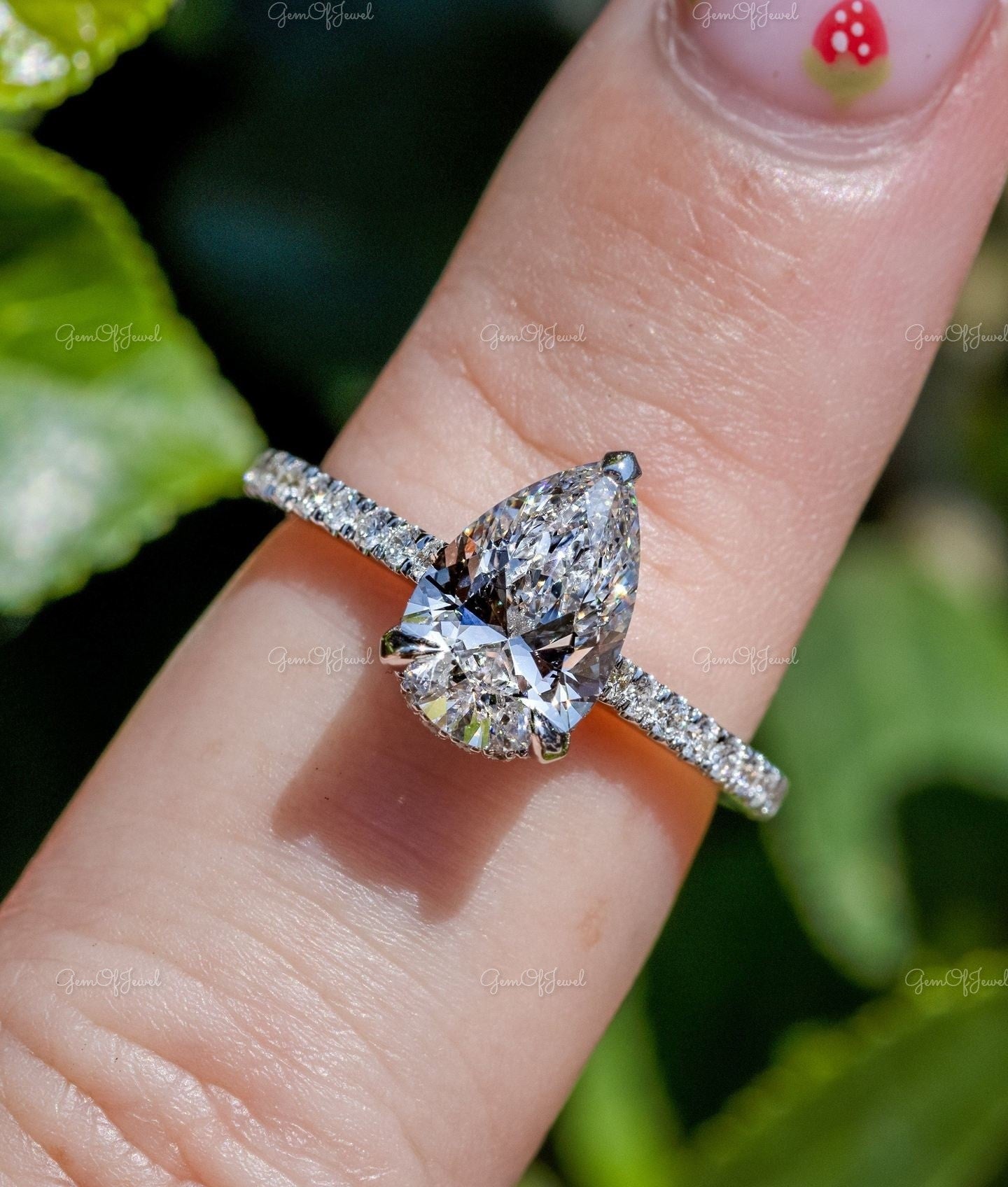 Pear Cut Moissanite Diamond Halo Ring 1.5CT Pear Moissanite Cathedral Setting Ring For her With Diamond On Prong, Pear Diamond Ring For Her