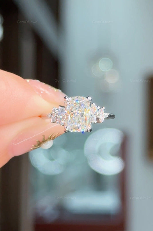 2CT Elongated Cushion Moissanite Engagement Ring, Cushion Moissanite Ring with Side Round Diamond Cluster Ring For Her, Wedding Gift For Her