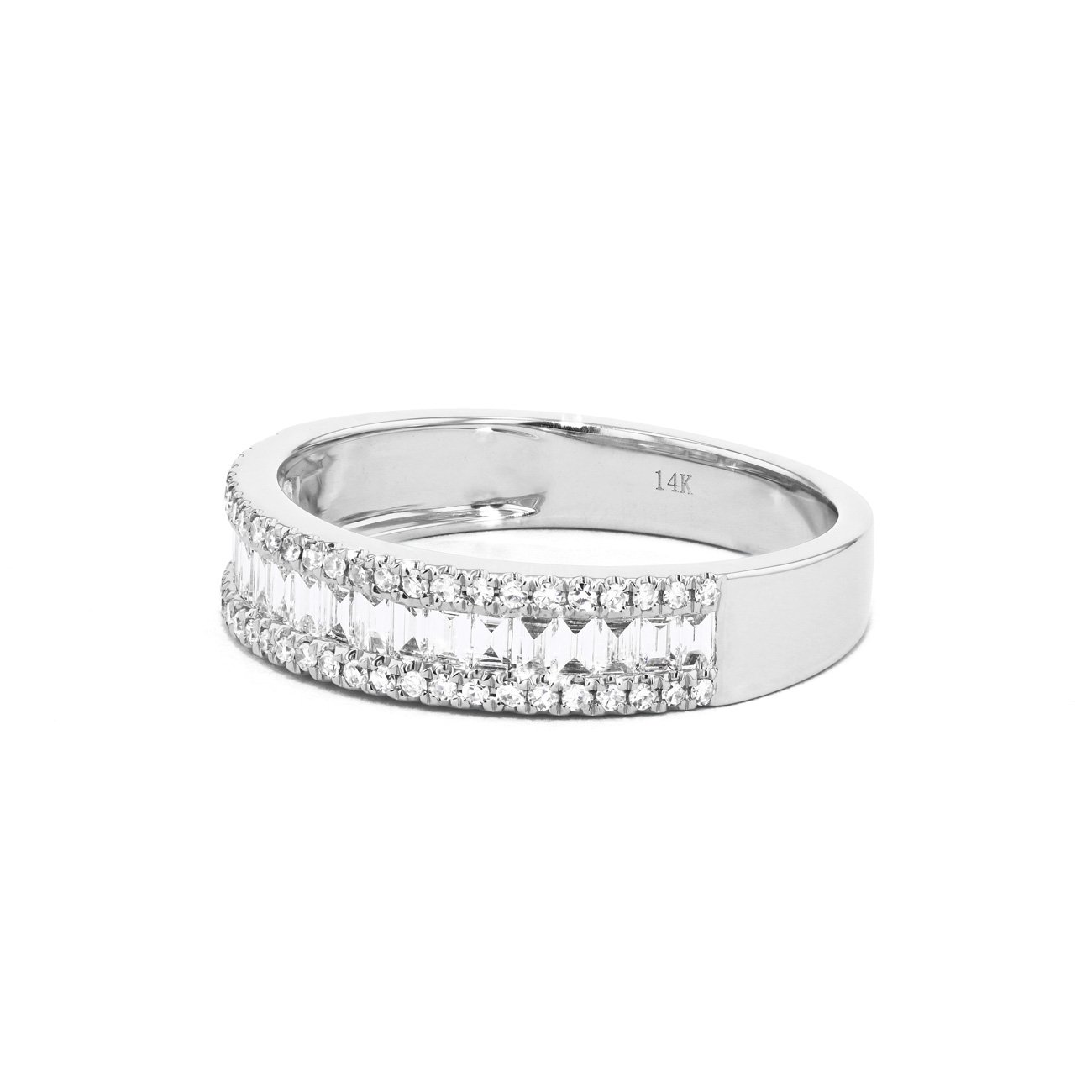 Baguette Diamond Band Moissanite Diamond Band Half Eternity With Round Moissanite Diamond Band For Her, Wedding band For Her , Wedding Band
