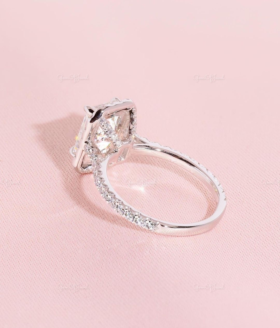 Radiant Moissanite Diamond Engagement Ring With Halo Of Round Moissanite Diamond White Gold Ring With Diamond Eternity Engagement Ring