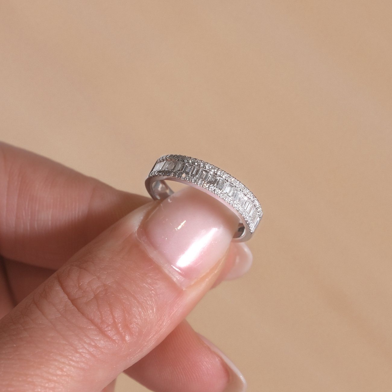 Baguette Diamond Band Moissanite Diamond Band Half Eternity With Round Moissanite Diamond Band For Her, Wedding band For Her , Wedding Band
