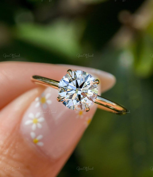 1 ct Round Diamond Moissanite Diamond Four Prong Round Diamond Solid Gold Ring Moissanite Engagement Ring For Her ,Gift For Her, Dainty Ring