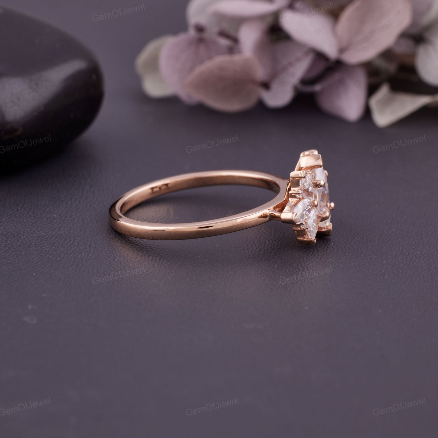 Vintage Moissanite Engagement Ring, Rose Gold Round Cluster, Marquise Cut Moissanite Diamond Rind, Bridal Ring, Promise Anniversary Gift