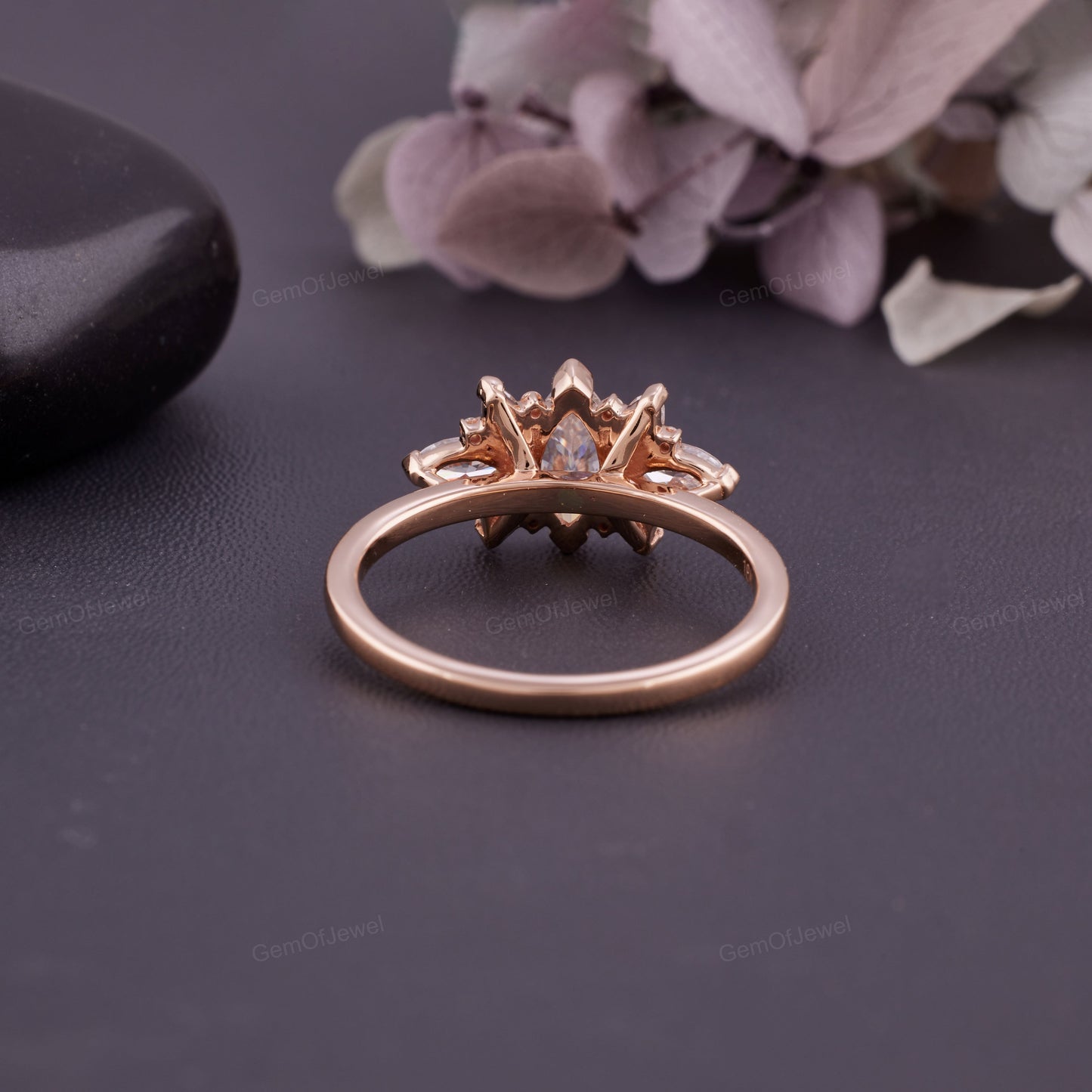 Vintage Moissanite Engagement Ring, Rose Gold Round Cluster, Marquise Cut Moissanite Diamond Rind, Bridal Ring, Promise Anniversary Gift