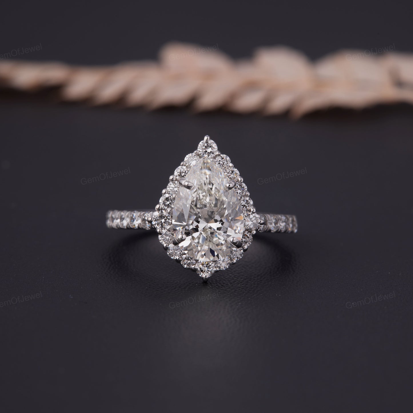 2.30 CT Pear Cut Moissanite Halo Engagement Ring, Pear Diamond Wedding Ring, Stacking Anniversary Ring for Her, Proposal Ring, 14k Gold Ring
