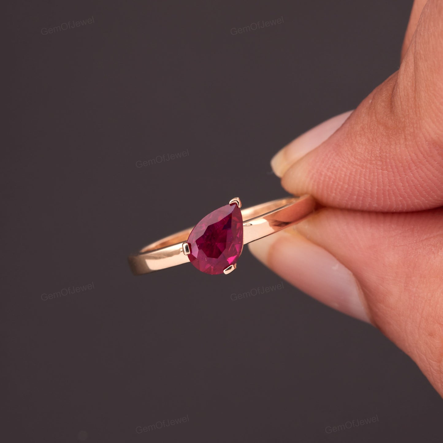 Antique Pear Red Ruby Engagement Ring, 14k Gold Ruby Solitaire Wedding Ring, Unique Solitaire Engagement Ring, Vintage Bridal Promise Ring,