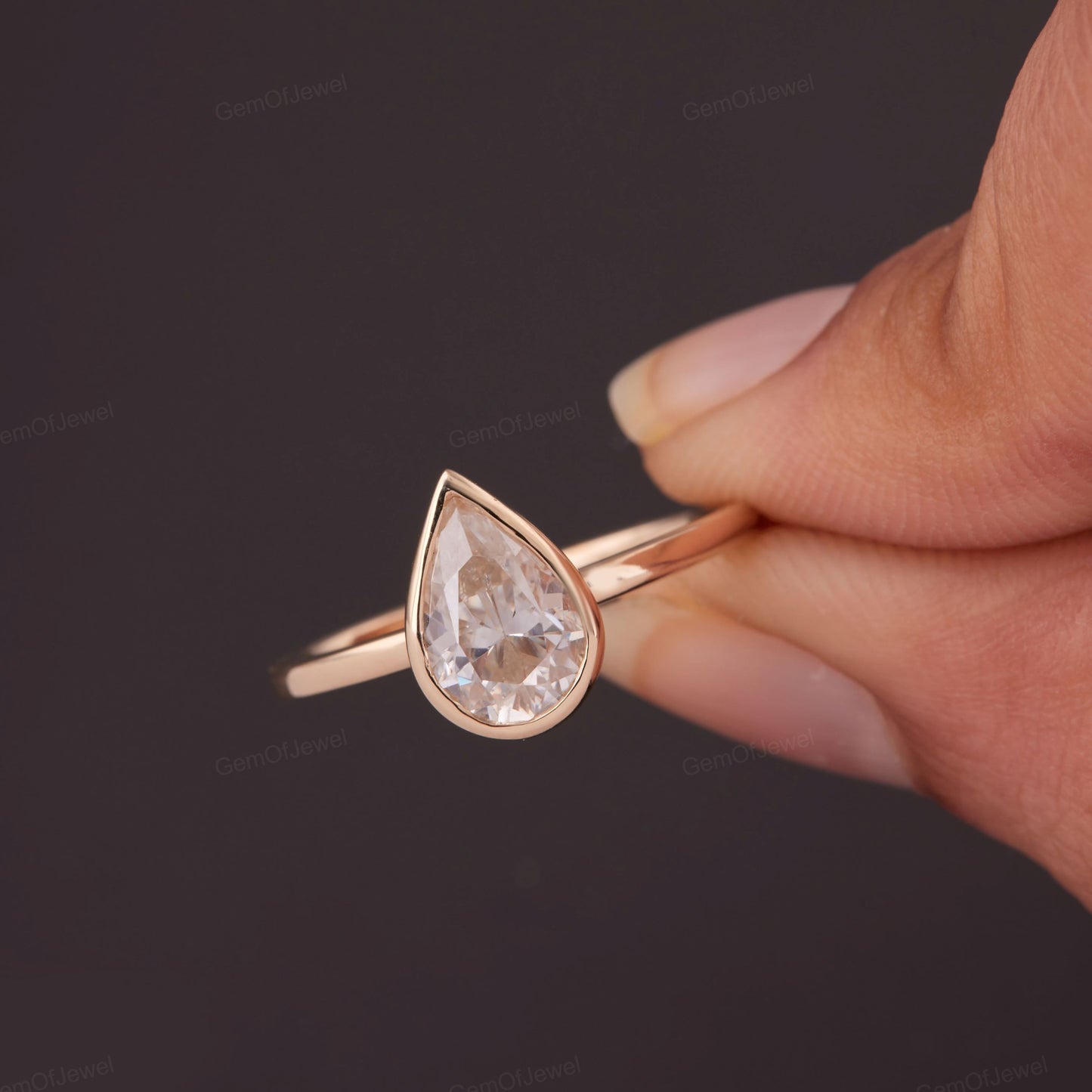 1.50 CT Pear Cut Moissanite Engagement Ring, 14k Yellow Gold Anniversary Ring, Bezel Set Ring, Solitaire Wedding Diamond Ring, Promise Ring