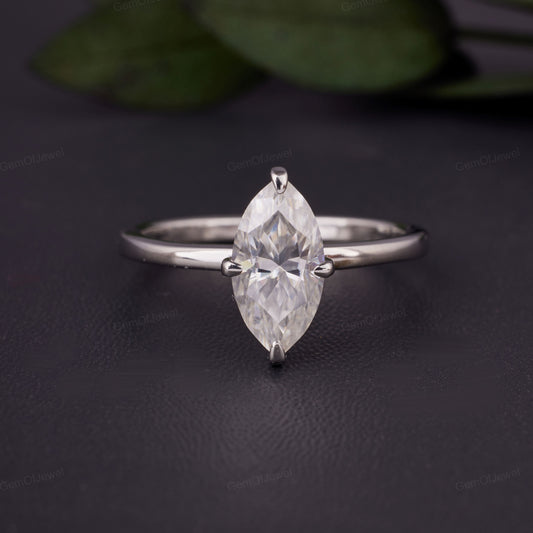 1.00 Carat Marquise Cut Moissanite Engagement Ring, Classic Solitaire Wedding Bridal Gift Ring, Forever One Diamond Anniversary Ring For Her
