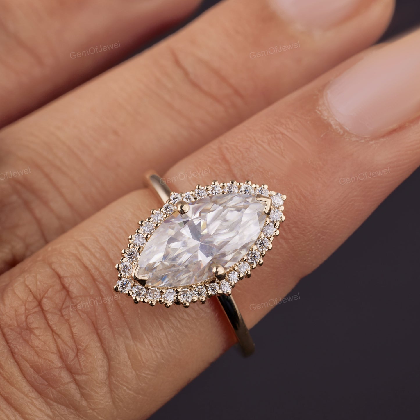 1ct Marquise Moissanite Engagement Ring, Cluster Halo Marquise Moissanite Diamond Engagement Ring, Flower Halo Ring For Her, Moissanite Ring