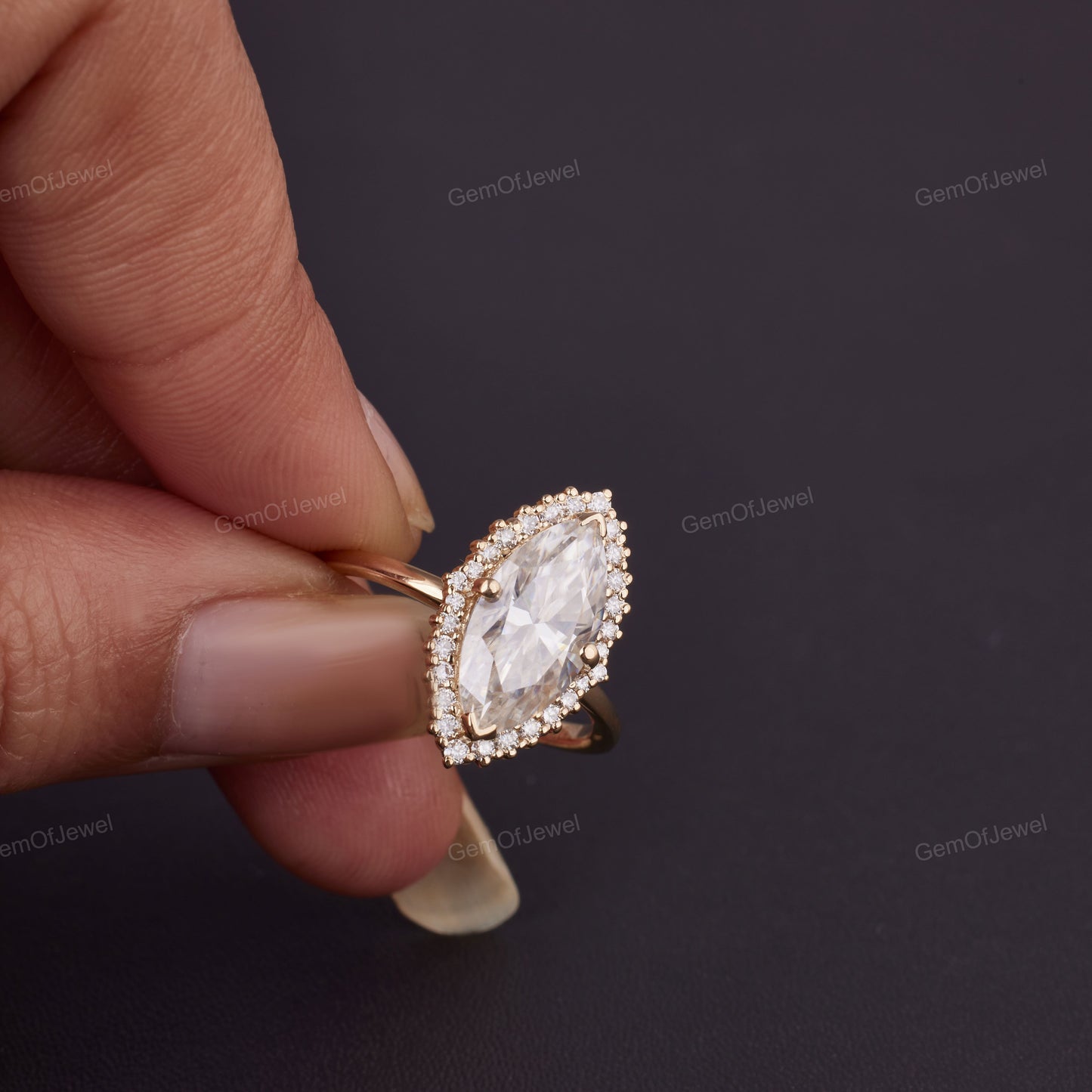 1ct Marquise Moissanite Engagement Ring, Cluster Halo Marquise Moissanite Diamond Engagement Ring, Flower Halo Ring For Her, Moissanite Ring