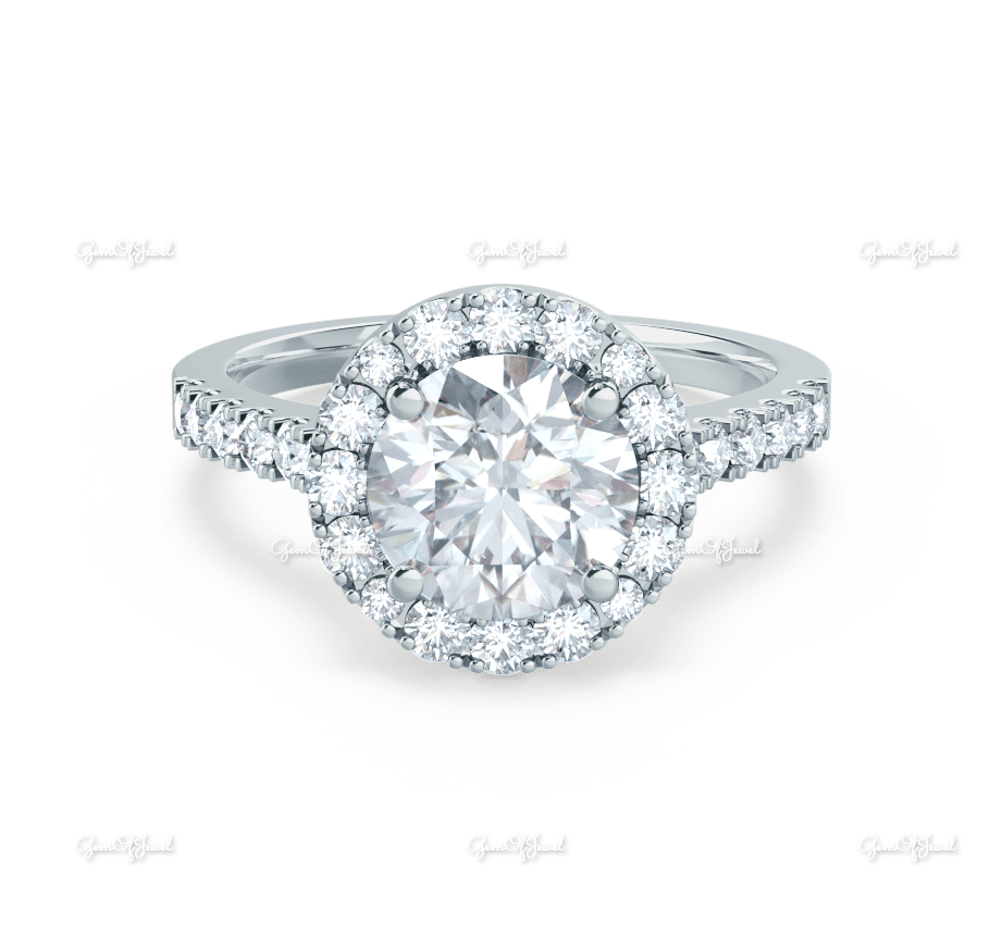 Round Moissanite Diamond Halo Ring Engagement Ring Anniversary Ring With Pave Band diamond Ring For Her, Moissanite Round Diamond Ring