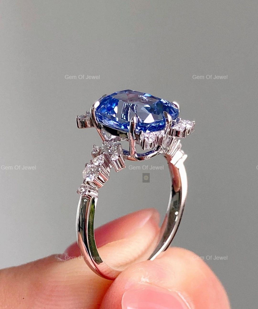 Tanzanite Diamond Flower Shape Ring, Tanzanite Gemstone Diamond Ring With Round Moissanite Ring Butterfly Design Tanzanite Lab Diamond Ring