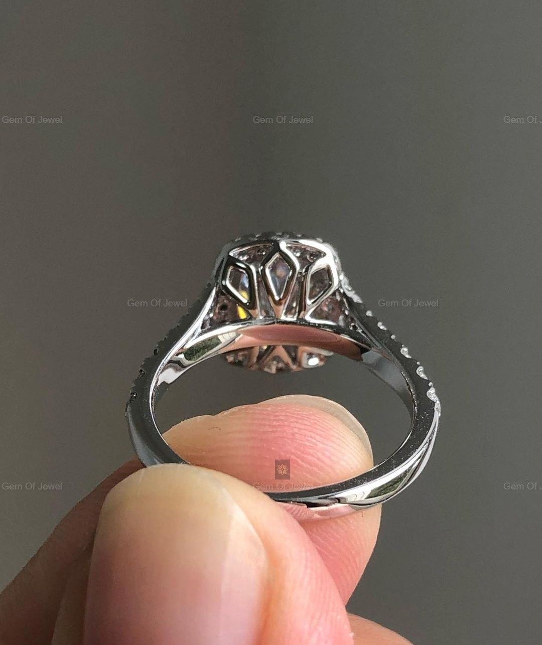 Cushion Moissanite Diamond Ring, Elongated Cushion Diamond Petal Basket Setting With Split Shank Band Tulip Prong Setting Cushion Ring