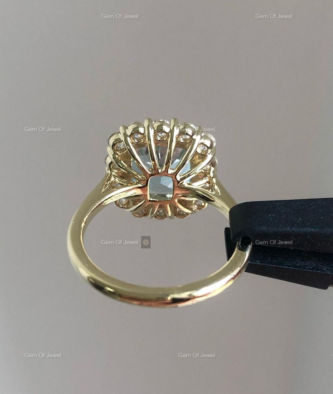 Aquamarine Cushion Cut Ring With Side Round Moissanite Diamond Ring, Aquamarine Lab Simulated Diamond Ring, Aquamarine Cushion Cut Ring
