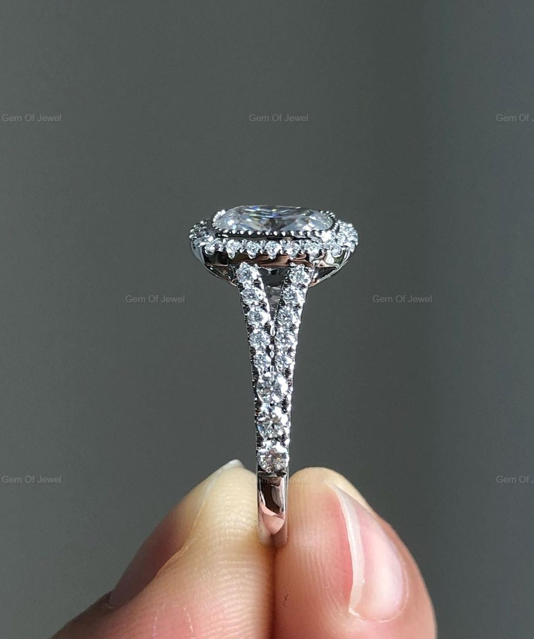 Cushion Moissanite Diamond Ring, Elongated Cushion Diamond Petal Basket Setting With Split Shank Band Tulip Prong Setting Cushion Ring