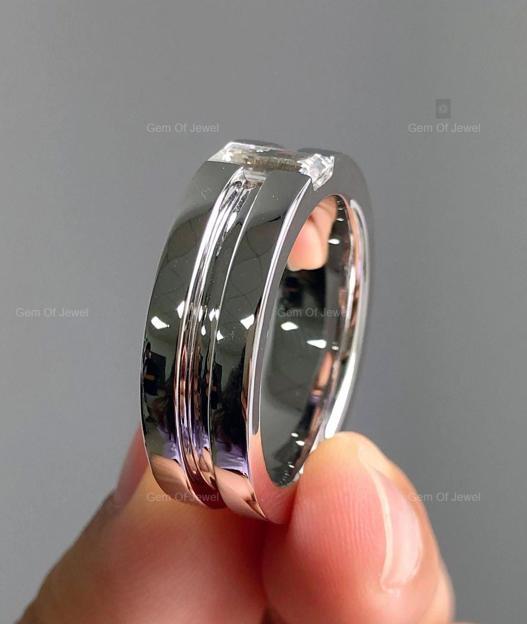 Baguette Diamond Ring Moissanite Diamond Thick Ring, Baguette Moissanite Diamond Ring, Baguette Wedding band, Solitaire Baguette Ring