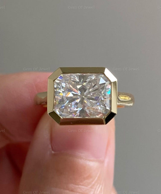 Radiant Cut Moissanite Bezel Set Solitaire ring Moissanite Diamond Gold Ring, Radiant Moissanite Diamond Ring, Bezel Set Ring, Radiant Ring