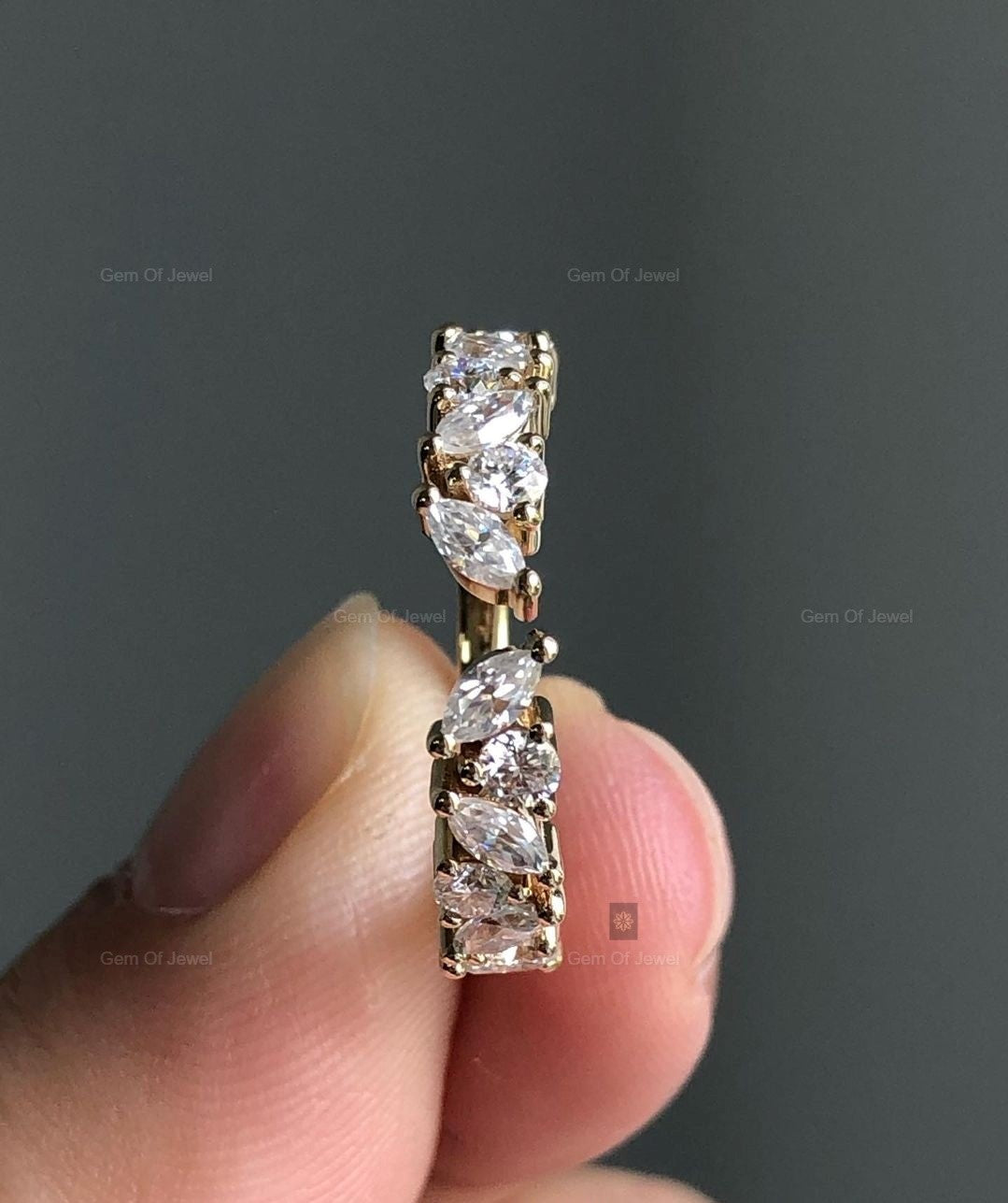 Marquise Moissanite Diamond Band With Round Moissanite Diamond Band For Her, Matching Wedding band For Her , Wedding Band, Marquise Ring