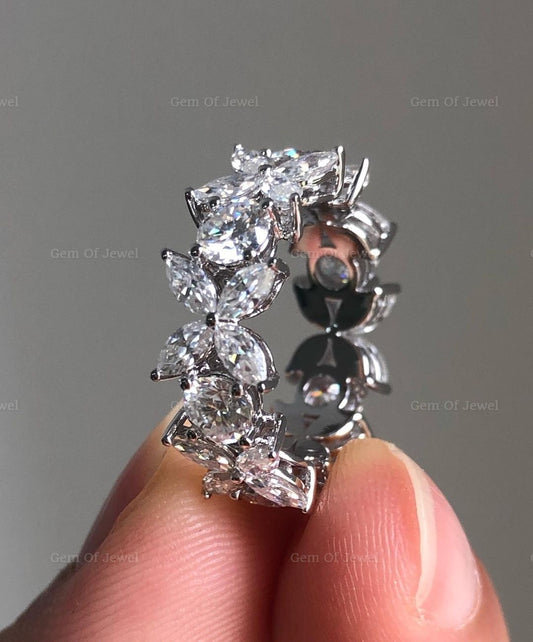 Marquise Moissanite Diamond Ring With Round Moissanite Flower Shape Diamond Ring, Marquise Diamond Ring, Flower Shape Marquise Diamond Ring