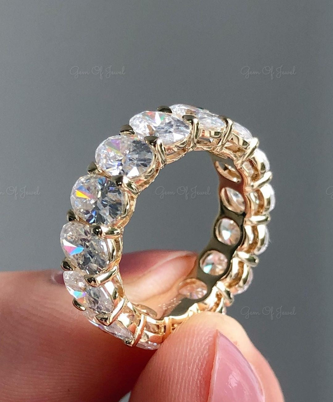 Oval Moissanite Diamond Wedding Ring, Oval Moissanite Full Eternity Band, Oval Diamond Eternity Band For Her, Oval Moissanite Diamond Ring
