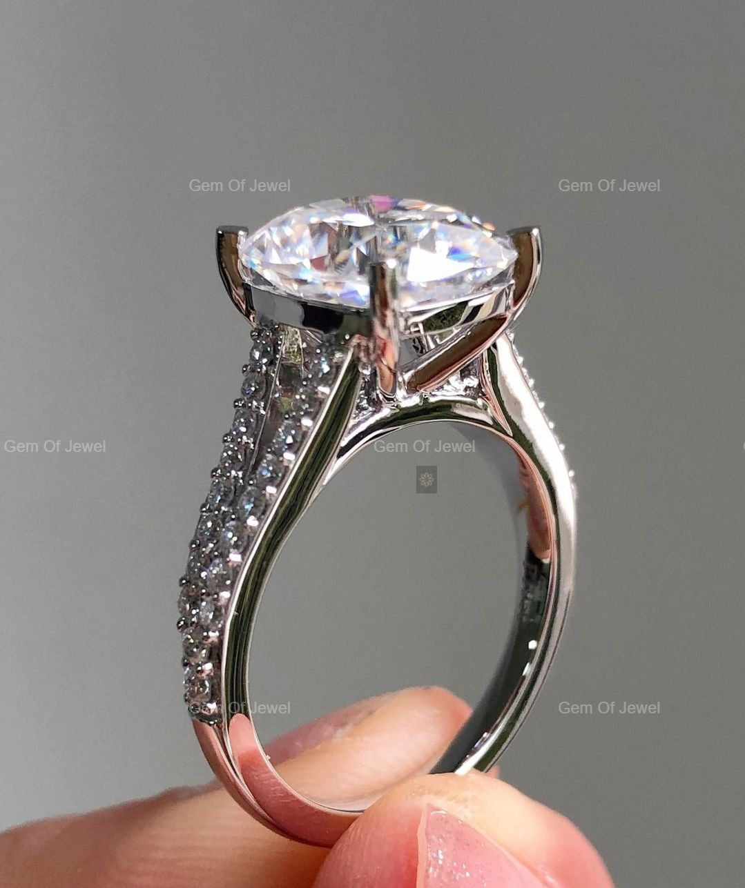 2CT Cushion Moissanite Diamond Ring, Elongated Cushion Diamond With Split Shank Band, Elongated Cushion Moissanite Diamond Ring For Her